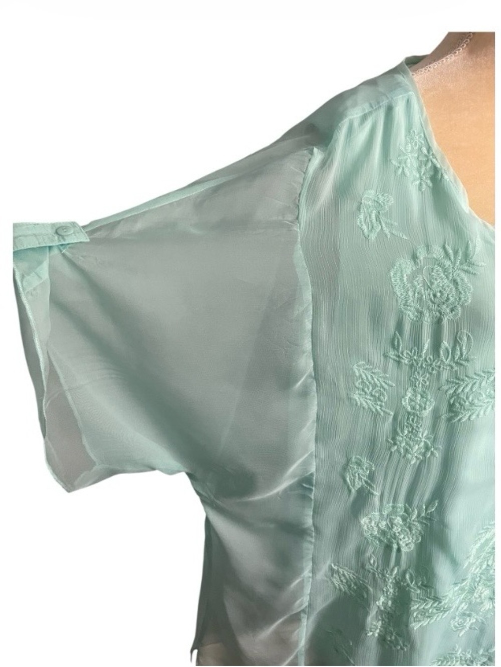 Ali Miles Seafoam Green Embroidered Layered Tunic Top 2X - Picture 4 of 7
